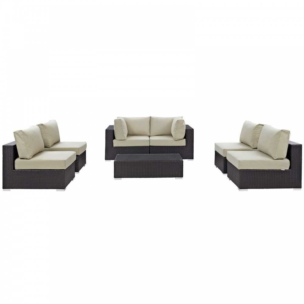 Convene 7 Piece Outdoor Patio Sectional Set, Espresso Beige, EEI-2164-EXP-BEI-SET