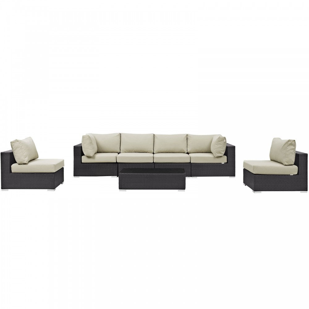 Convene 7 Piece Outdoor Patio Sectional Set, Espresso Beige, EEI-2164-EXP-BEI-SET