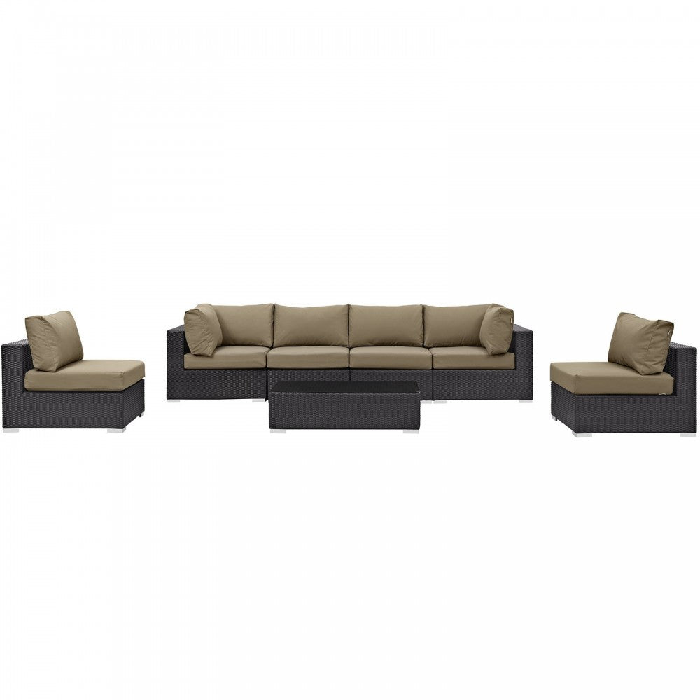 Convene 7 Piece Outdoor Patio Sectional Set, Espresso Mocha, EEI-2164-EXP-MOC-SET