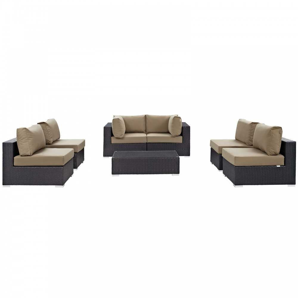 Convene 7 Piece Outdoor Patio Sectional Set, Espresso Mocha, EEI-2164-EXP-MOC-SET