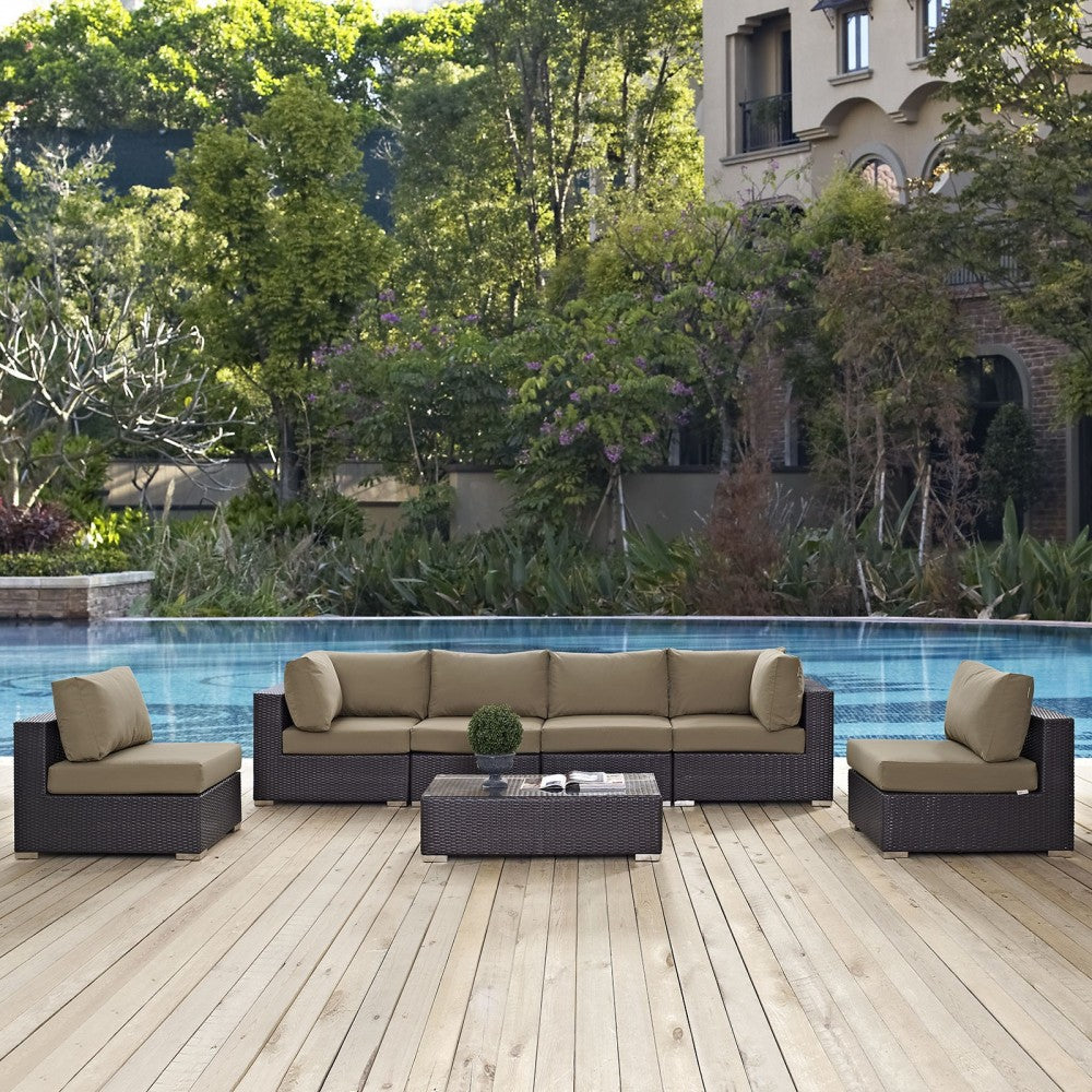 Convene 7 Piece Outdoor Patio Sectional Set, Espresso Mocha, EEI-2164-EXP-MOC-SET
