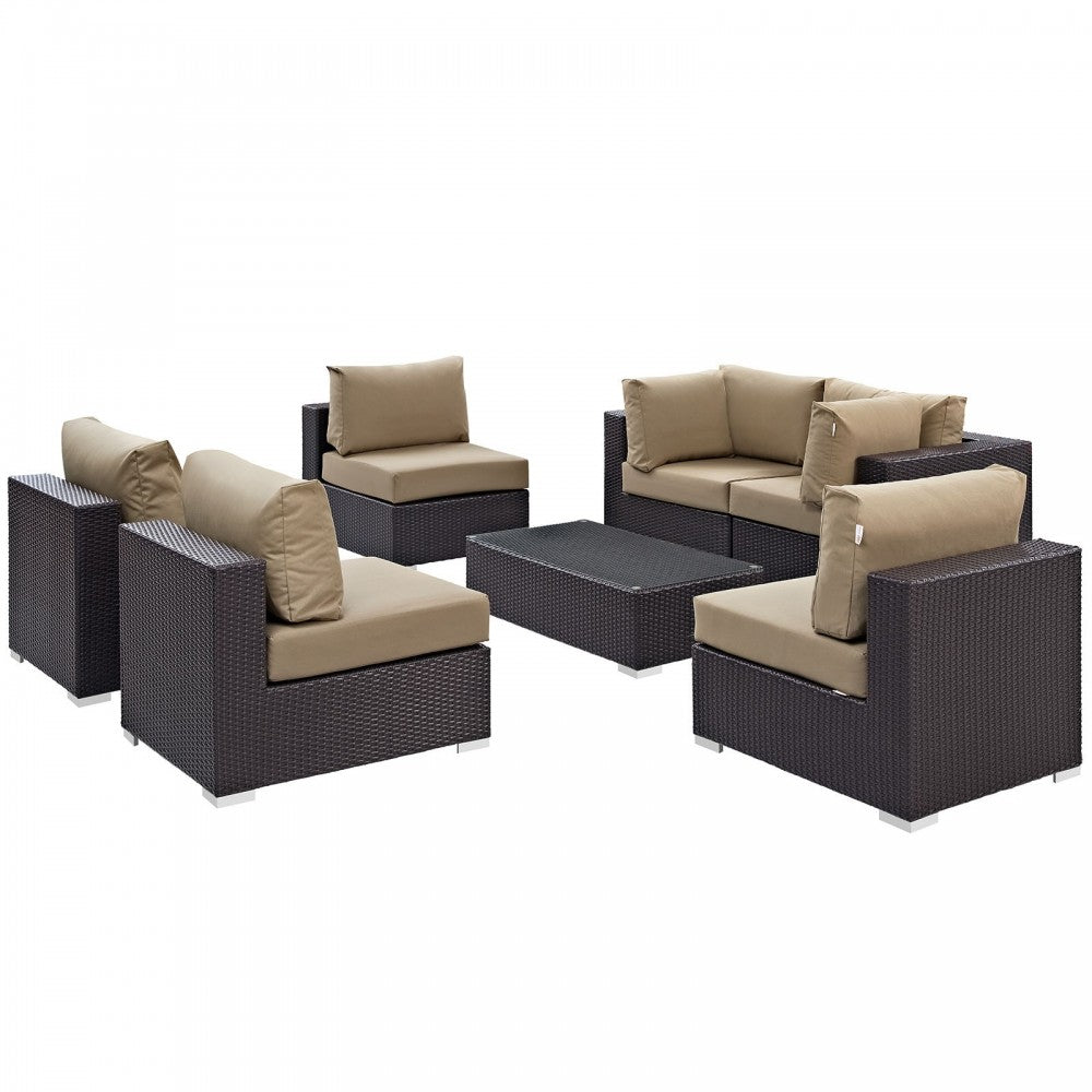 Convene 7 Piece Outdoor Patio Sectional Set, Espresso Mocha, EEI-2164-EXP-MOC-SET