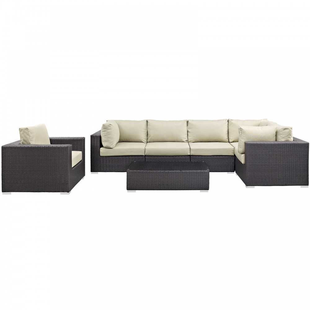 Convene 7 Piece Outdoor Patio Sectional Set, Espresso Beige, EEI-2157-EXP-BEI-SET