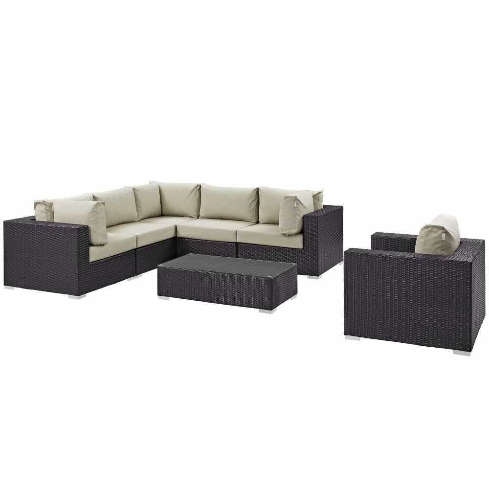 Convene 7 Piece Outdoor Patio Sectional Set, Espresso Beige, EEI-2157-EXP-BEI-SET