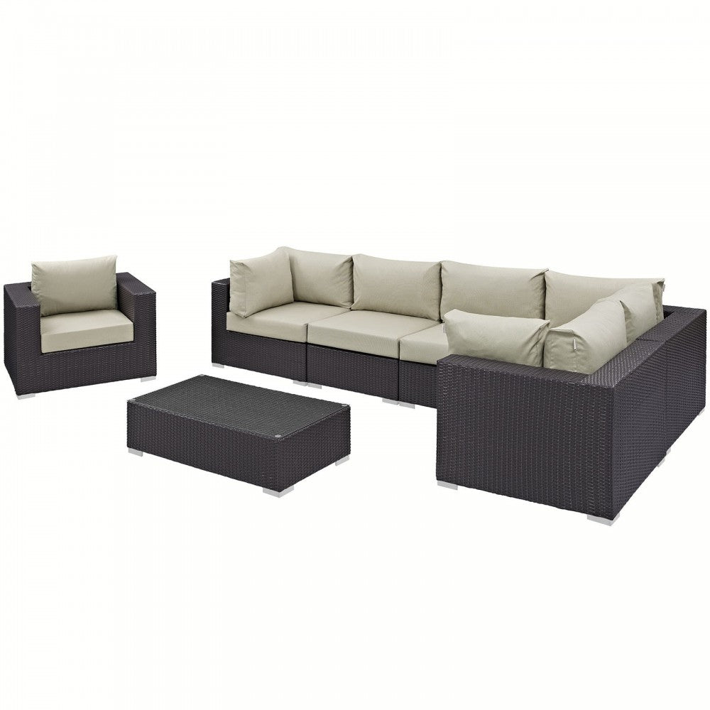 Convene 7 Piece Outdoor Patio Sectional Set, Espresso Beige, EEI-2157-EXP-BEI-SET