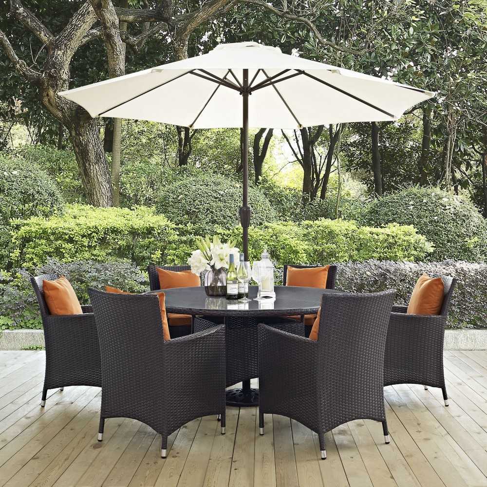 Convene 8 Piece Outdoor Patio Dining Set, Espresso Orange