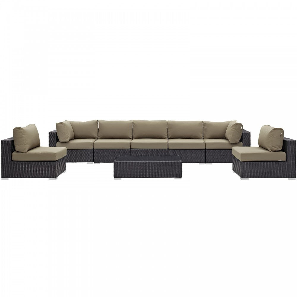 Convene 8 Piece Outdoor Patio Sectional Set, Espresso Mocha, EEI-2205-EXP-MOC-SET