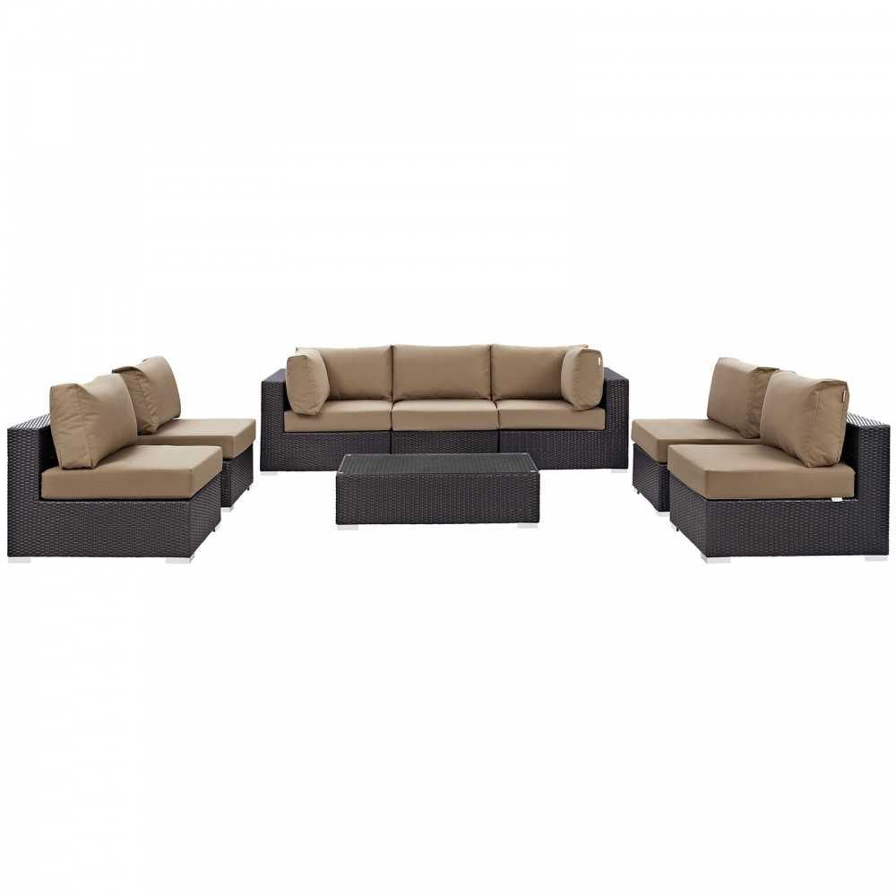 Convene 8 Piece Outdoor Patio Sectional Set, Espresso Mocha, EEI-2205-EXP-MOC-SET