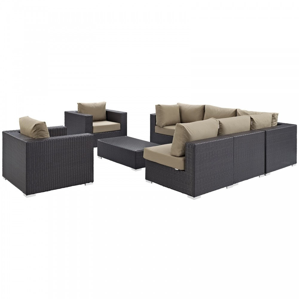 Convene 8 Piece Outdoor Patio Sectional Set, Espresso Mocha, EEI-2203-EXP-MOC-SET