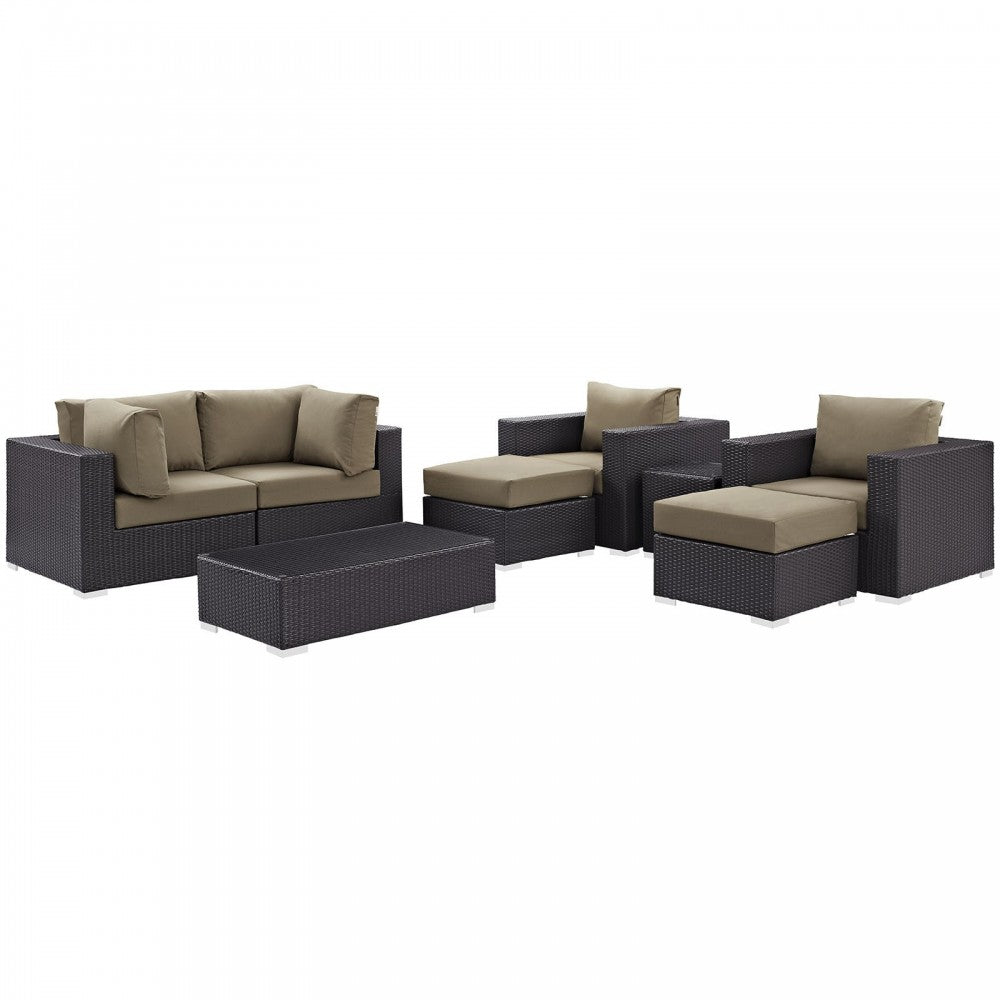 Convene 8 Piece Outdoor Patio Sectional Set, Espresso Mocha, EEI-2206-EXP-MOC-SET