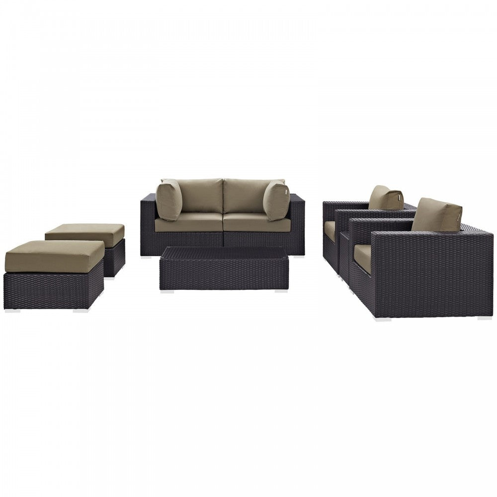 Convene 8 Piece Outdoor Patio Sectional Set, Espresso Mocha, EEI-2206-EXP-MOC-SET