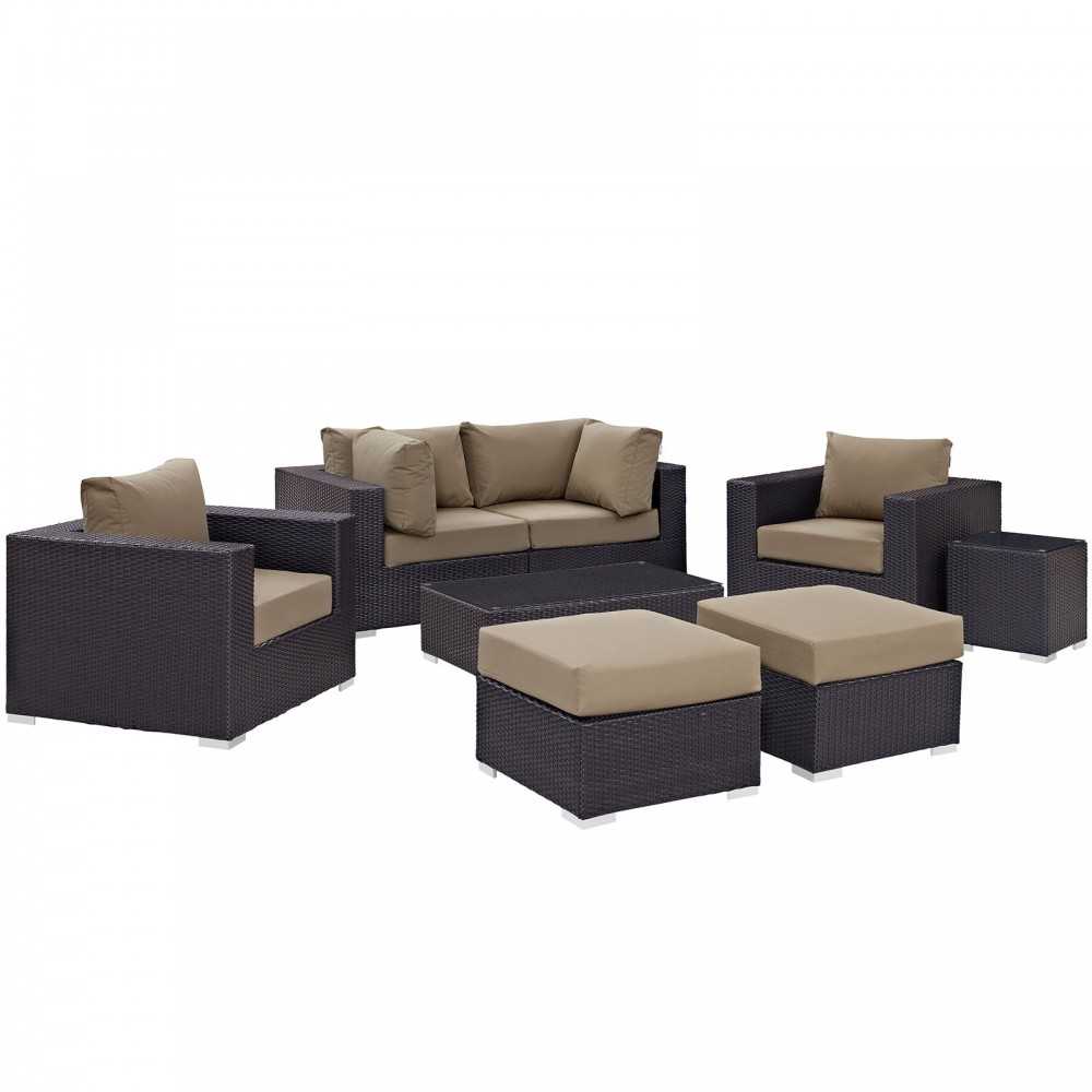 Convene 8 Piece Outdoor Patio Sectional Set, Espresso Mocha, EEI-2206-EXP-MOC-SET