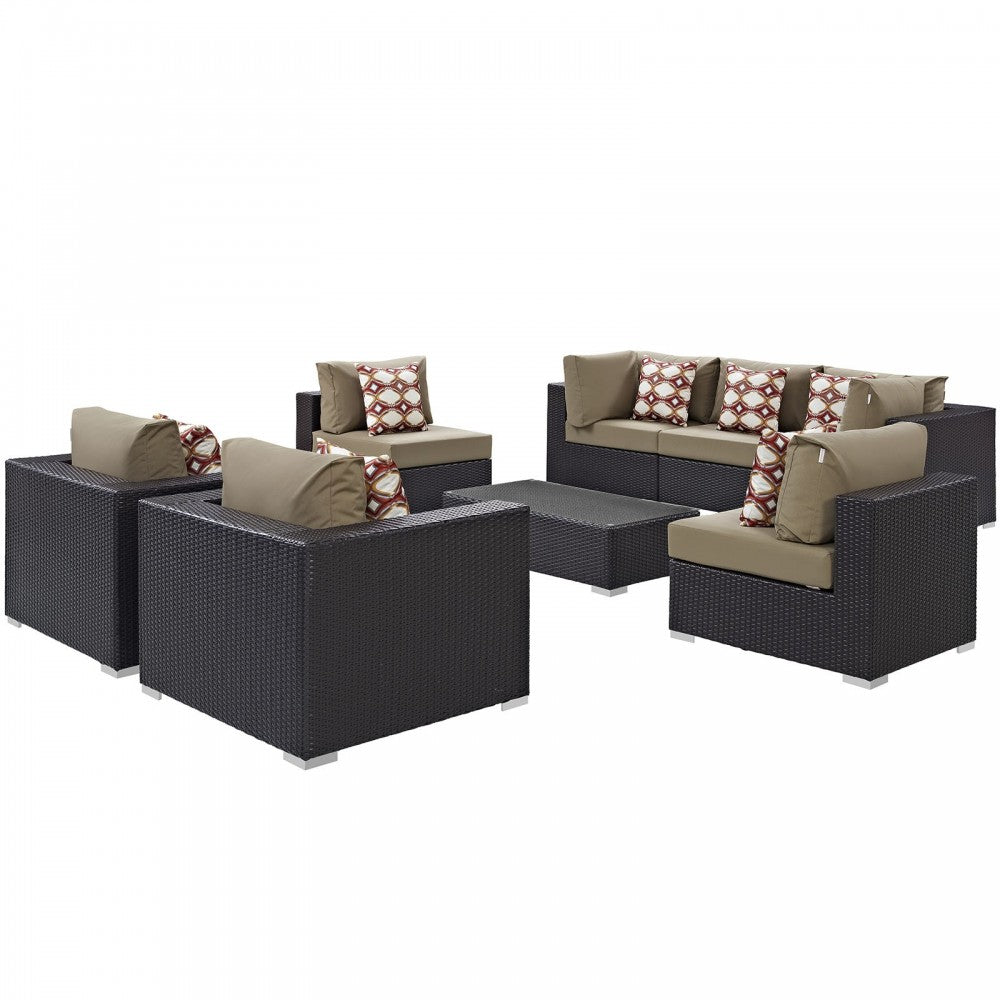 Convene 8 Piece Outdoor Patio Sectional Set, Espresso Mocha, EEI-2368-EXP-MOC-SET