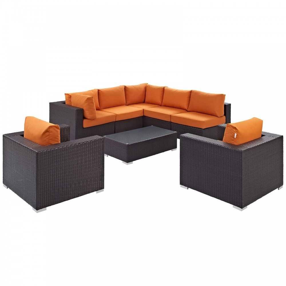 Convene 8 Piece Outdoor Patio Sectional Set, Espresso Orange, EEI-2203-EXP-ORA-SET