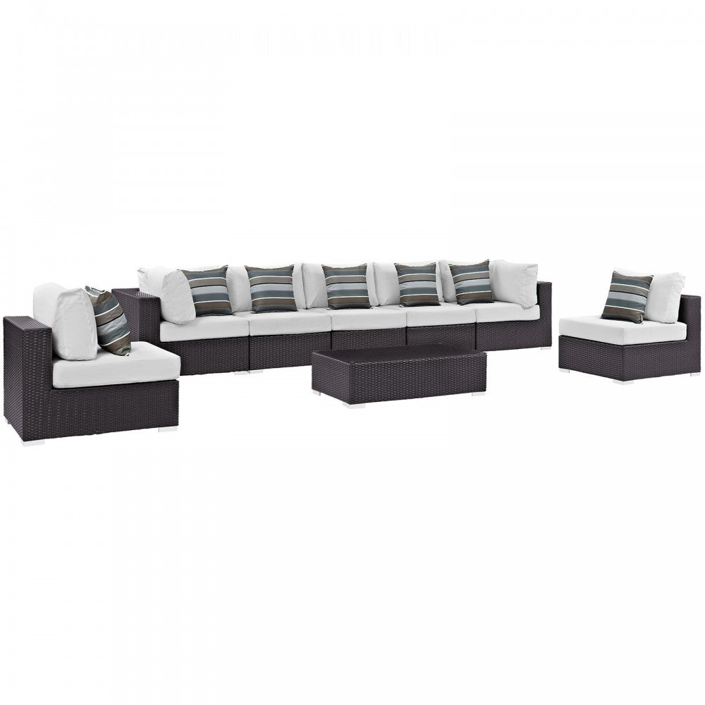 Convene 8 Piece Outdoor Patio Sectional Set, Espresso White, EEI-2370-EXP-WHI-SET