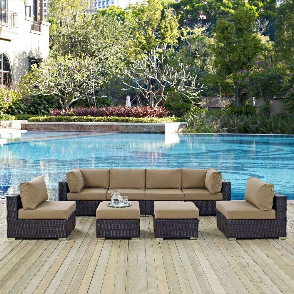 Convene 8 Piece Outdoor Patio Sectional Set, Espresso Mocha, EEI-2204-EXP-MOC-SET