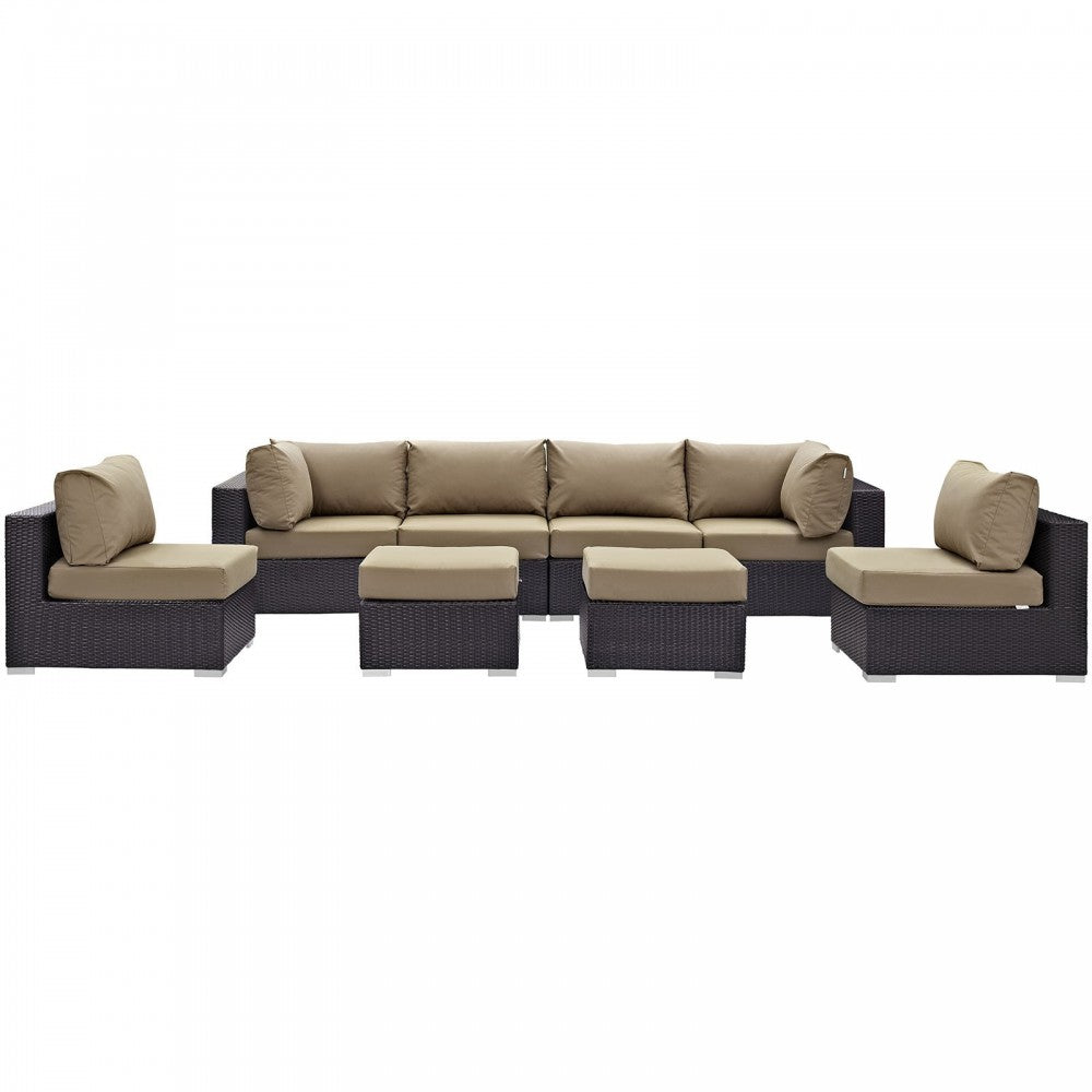 Convene 8 Piece Outdoor Patio Sectional Set, Espresso Mocha, EEI-2204-EXP-MOC-SET
