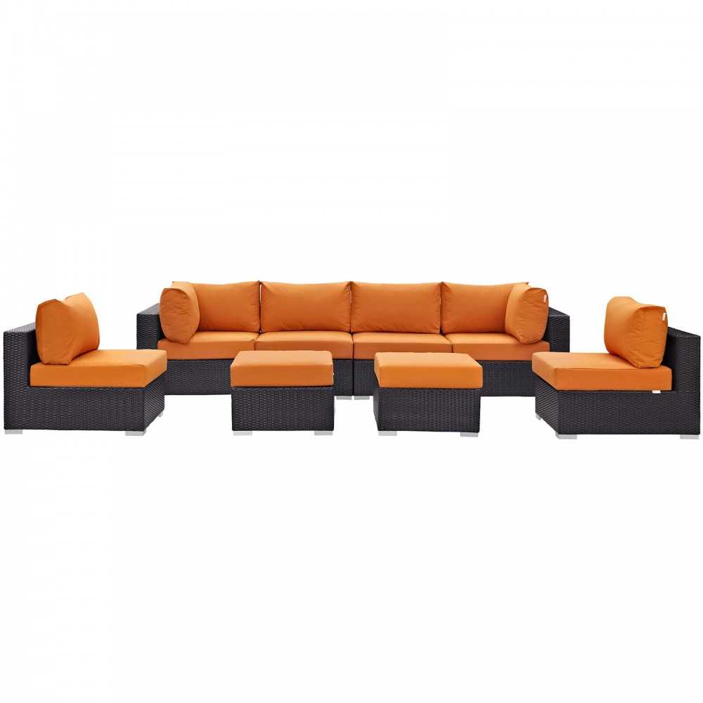 Convene 8 Piece Outdoor Patio Sectional Set, Espresso Orange, EEI-2204-EXP-ORA-SET