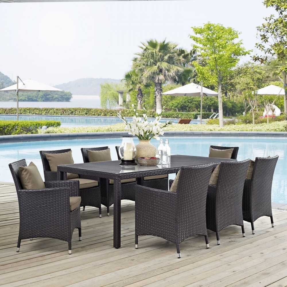 Convene 9 Piece Outdoor Patio Dining Set, Espresso Mocha
