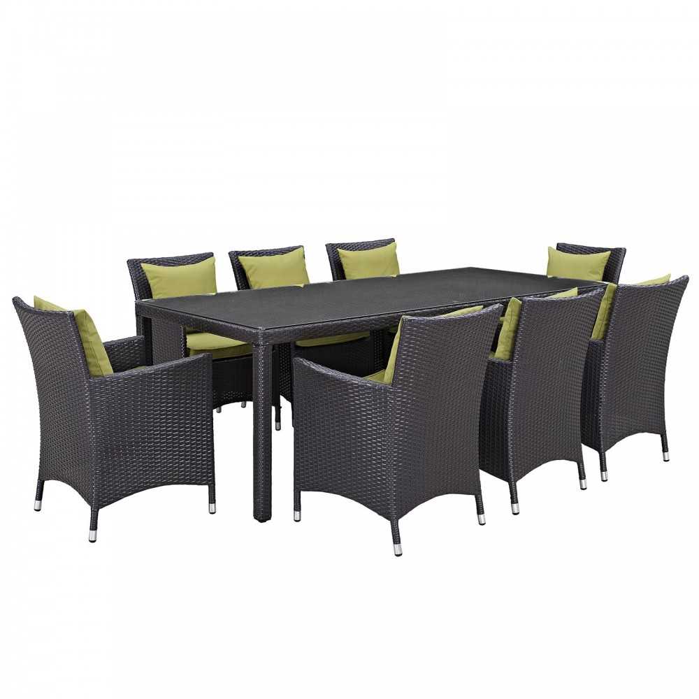 Convene 9 Piece Outdoor Patio Dining Set, Espresso Peridot