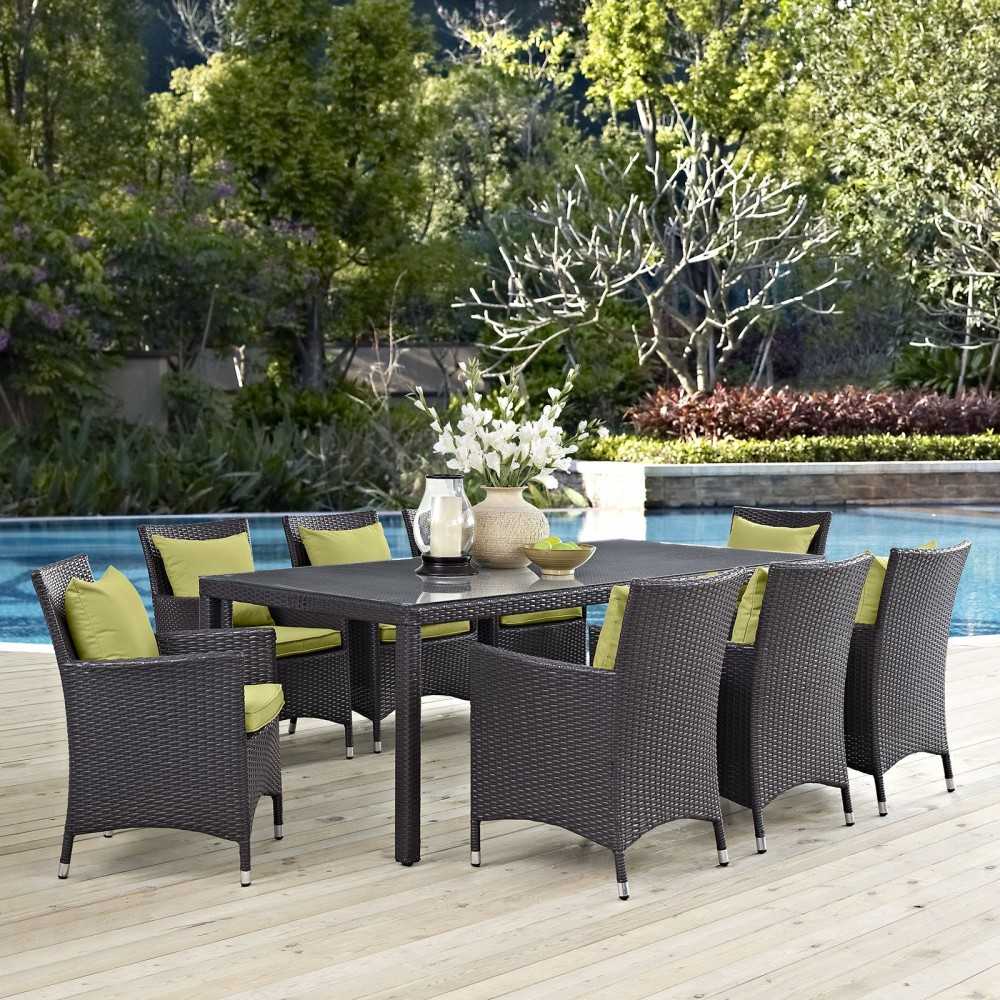 Convene 9 Piece Outdoor Patio Dining Set, Espresso Peridot