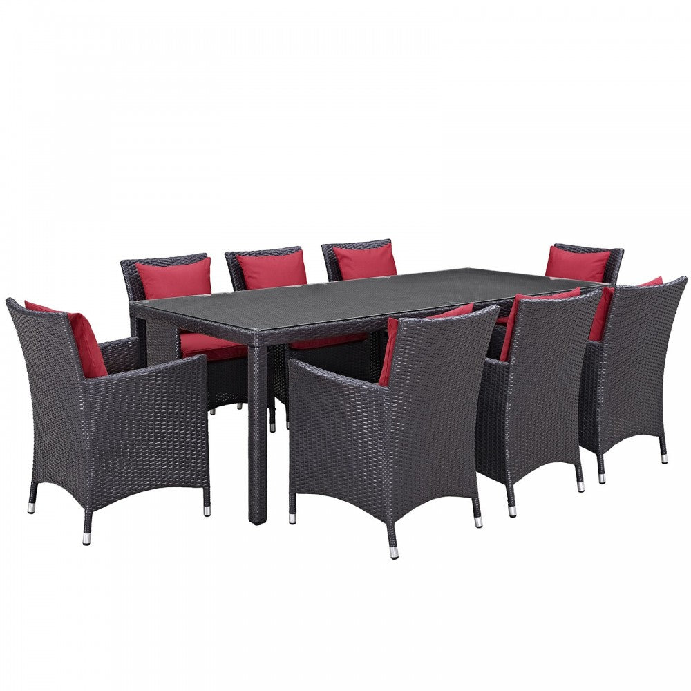 Convene 9 Piece Outdoor Patio Dining Set, Espresso Red