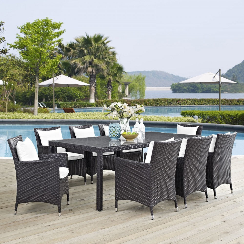 Convene 9 Piece Outdoor Patio Dining Set, Espresso White