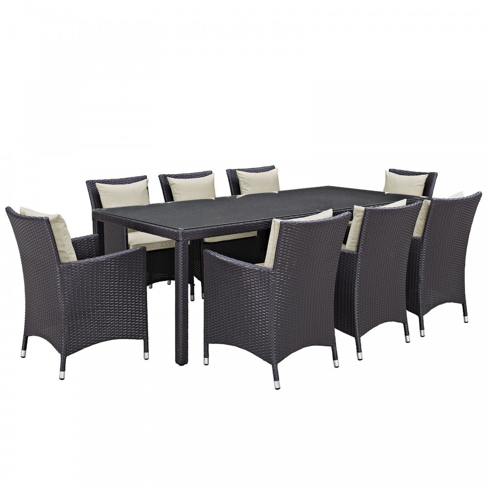 Convene 9 Piece Outdoor Patio Dining Set, Espresso Beige