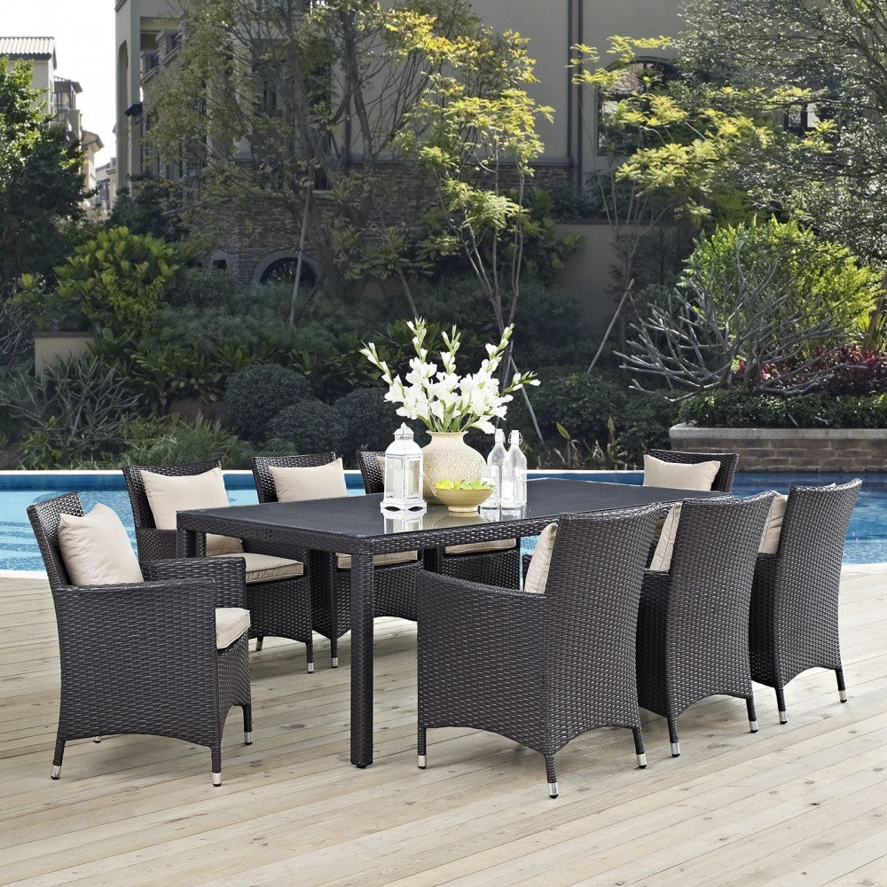 Convene 9 Piece Outdoor Patio Dining Set, Espresso Beige