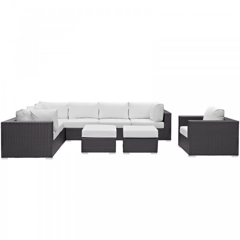 Convene 9 Piece Outdoor Patio Sectional Set, Espresso White