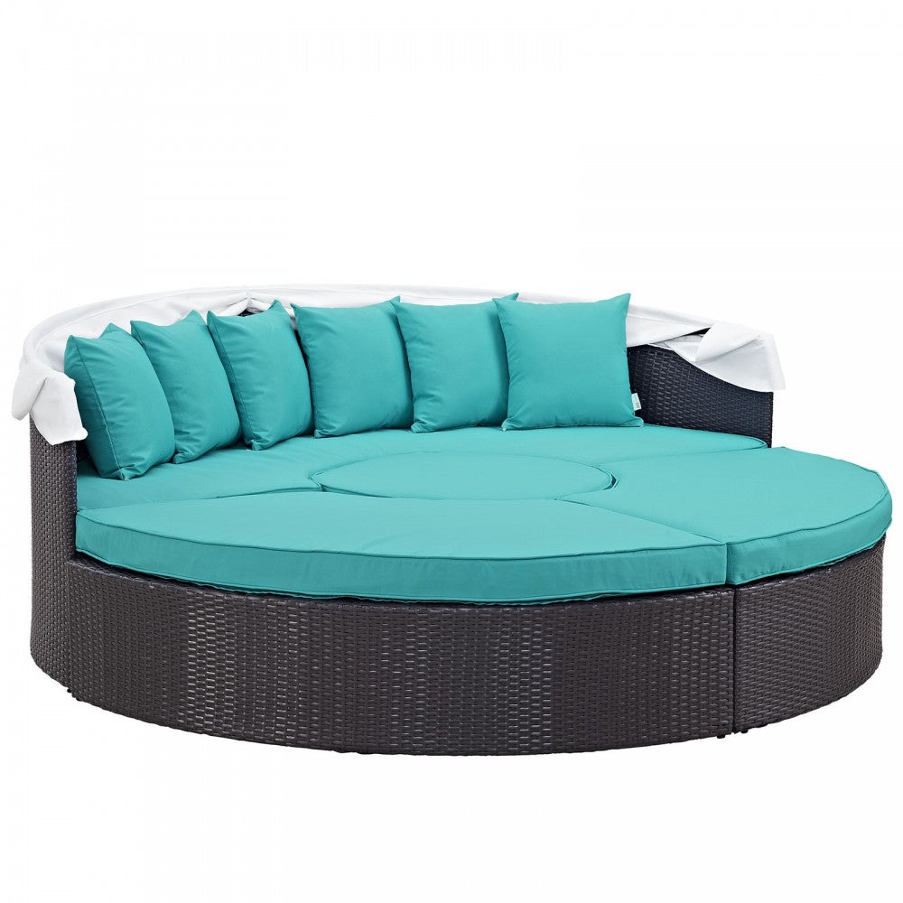 Convene Canopy Outdoor Patio Daybed, Espresso Turquoise, EEI-2173-EXP-TRQ-SET