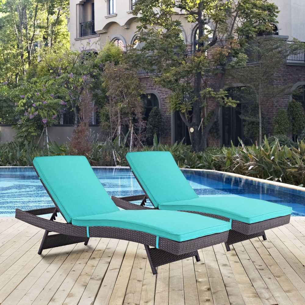 Convene Chaise Outdoor Patio Set of 2, Espresso Turquoise