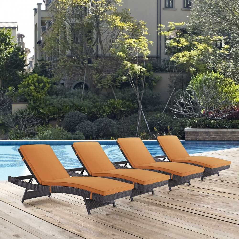 Convene Chaise Outdoor Patio Set of 4, Espresso Orange