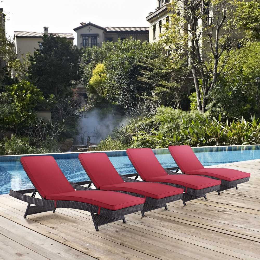 Convene Chaise Outdoor Patio Set of 4, Espresso Red
