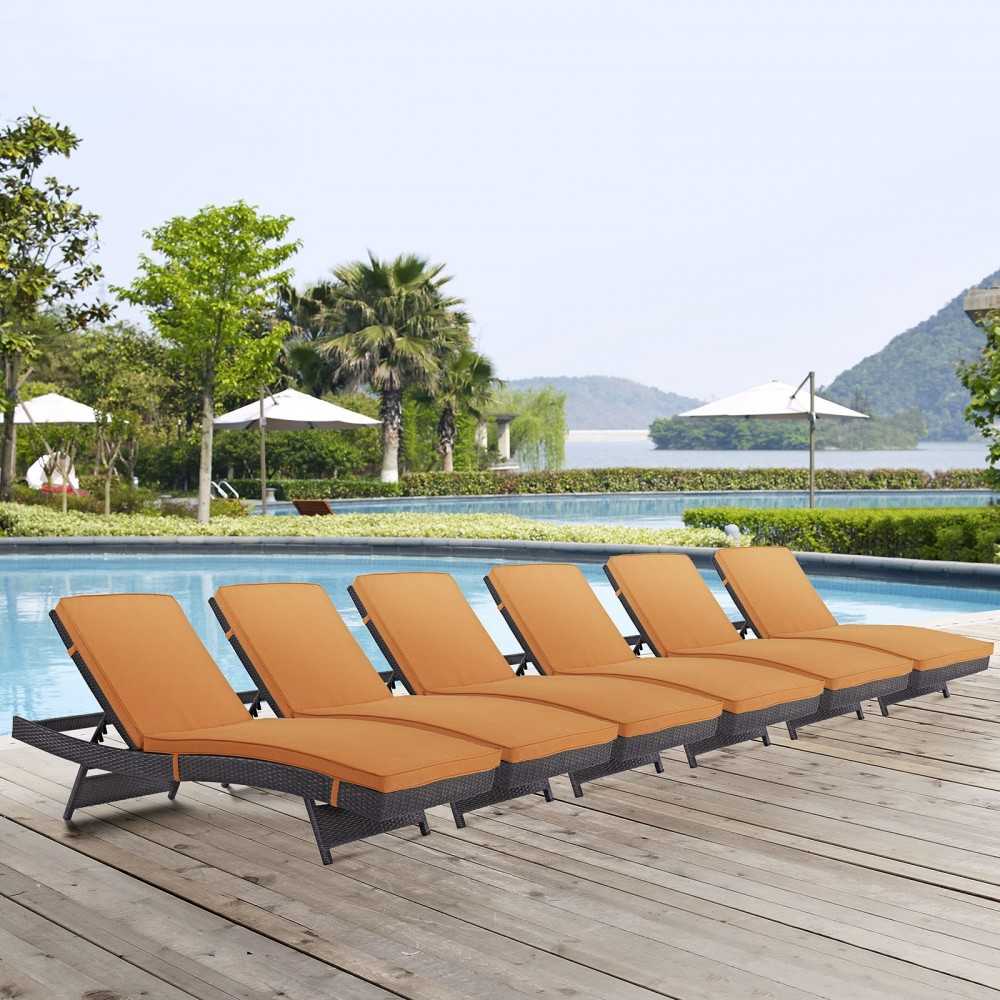 Convene Chaise Outdoor Patio Set of 6, Espresso Orange