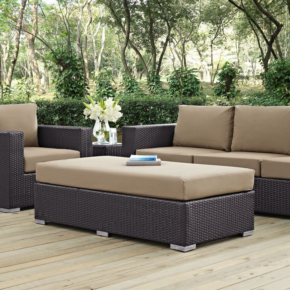 Convene Outdoor Patio Fabric Rectangle Ottoman, Espresso Mocha