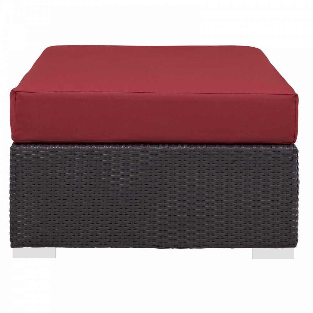 Convene Outdoor Patio Fabric Rectangle Ottoman, Espresso Red