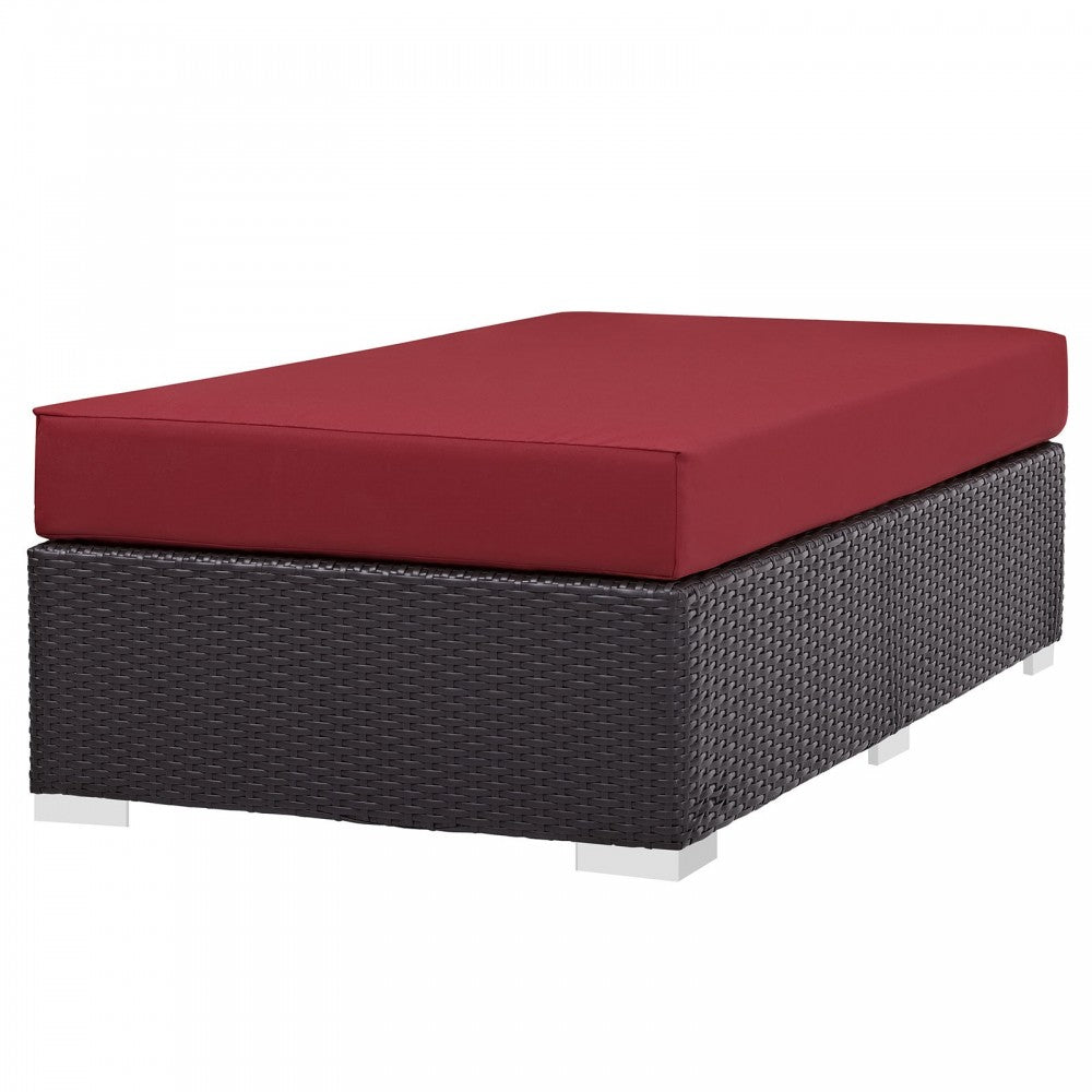 Convene Outdoor Patio Fabric Rectangle Ottoman, Espresso Red