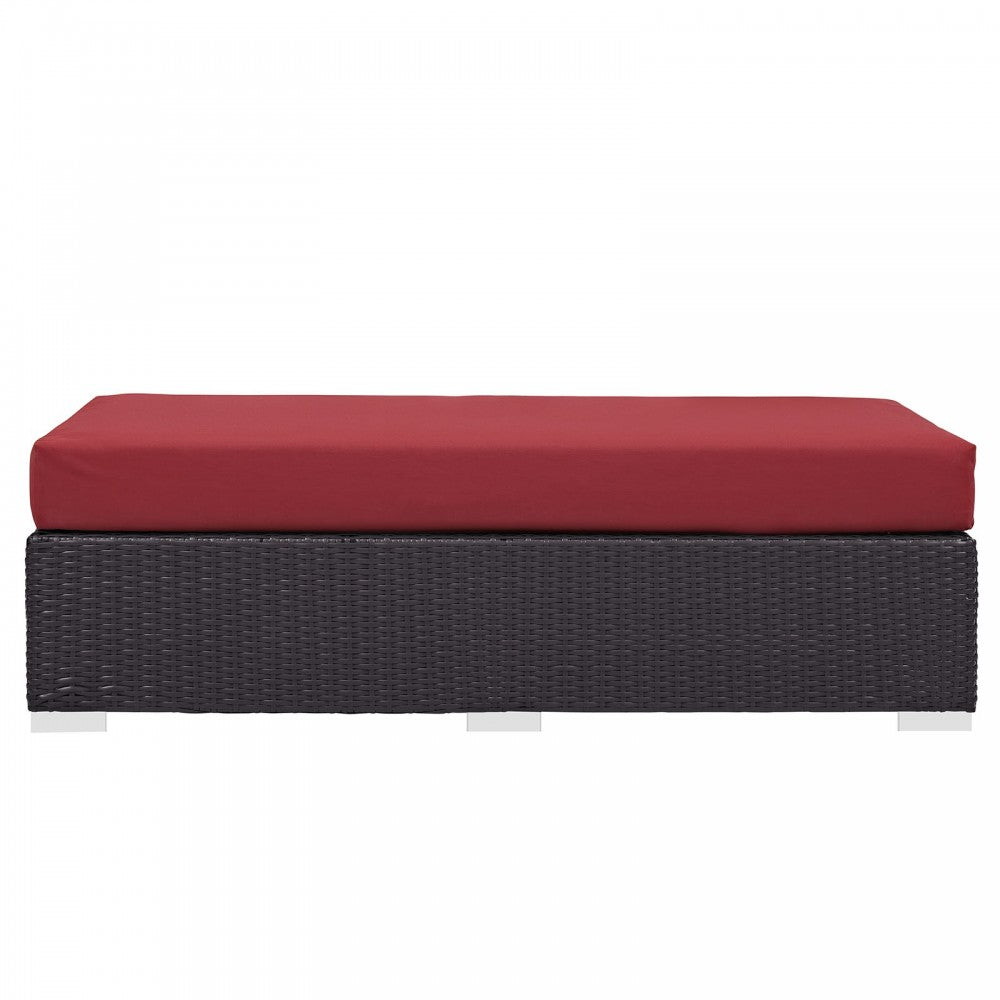 Convene Outdoor Patio Fabric Rectangle Ottoman, Espresso Red