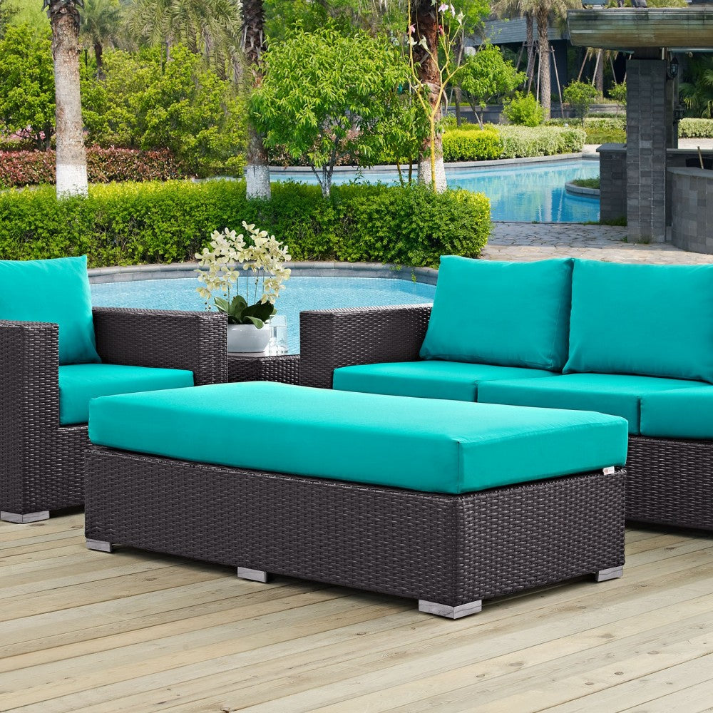 Convene Outdoor Patio Fabric Rectangle Ottoman, Espresso Turquoise