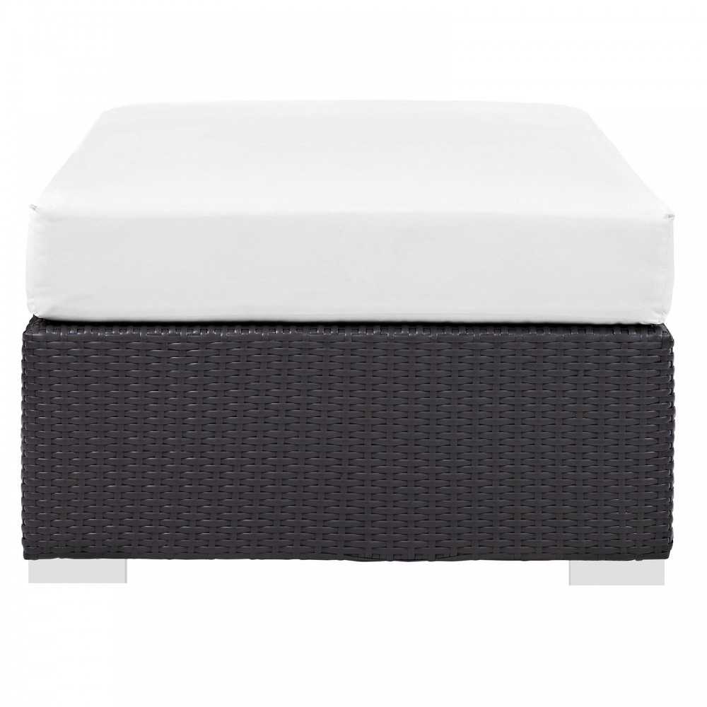 Convene Outdoor Patio Fabric Rectangle Ottoman, Espresso White