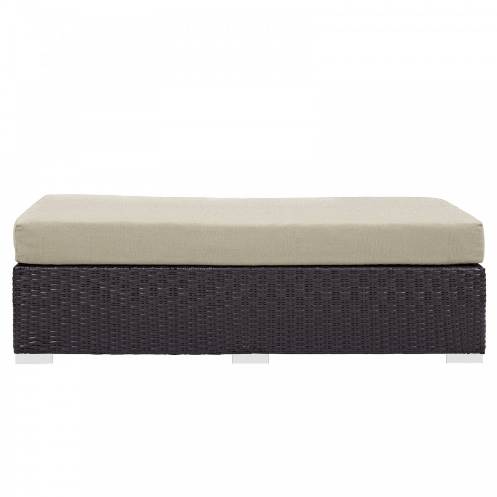 Convene Outdoor Patio Fabric Rectangle Ottoman, Espresso Beige