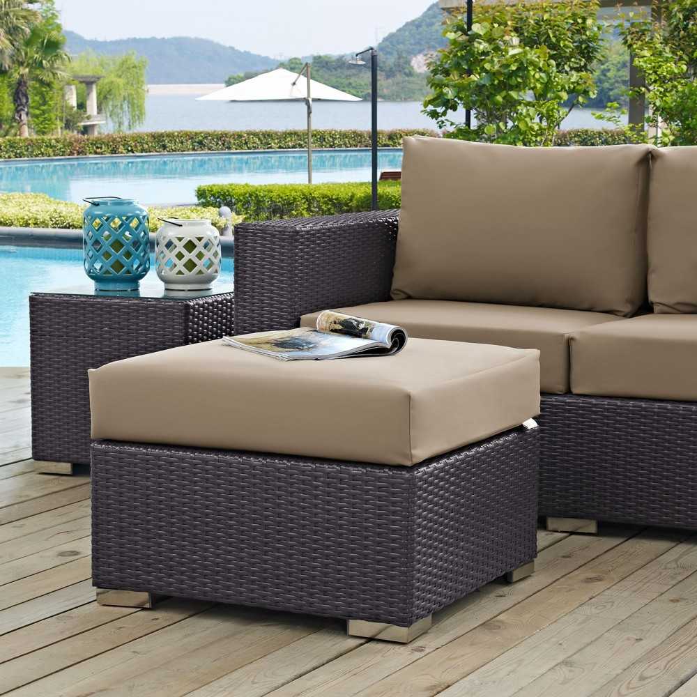 Convene Outdoor Patio Fabric Square Ottoman, Espresso Mocha