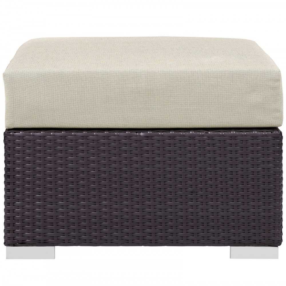 Convene Outdoor Patio Fabric Square Ottoman, Espresso Beige