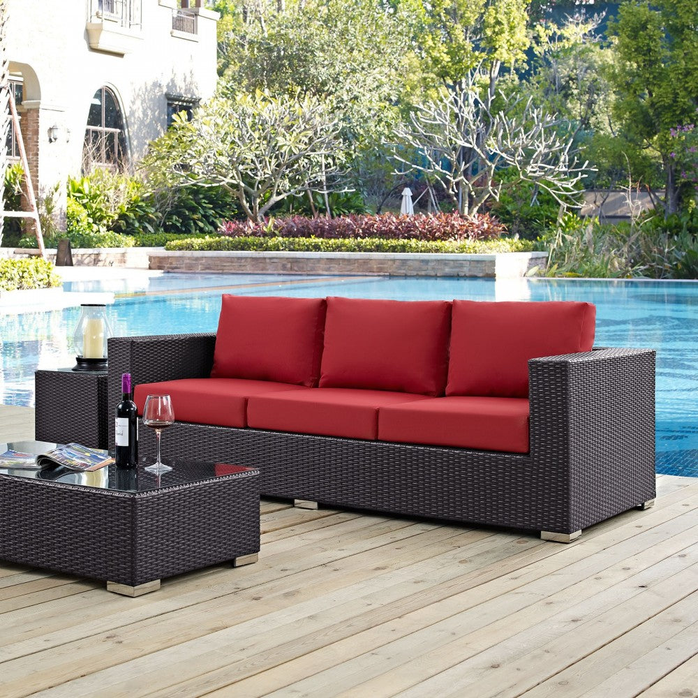 Convene Outdoor Patio Sofa, Espresso Red