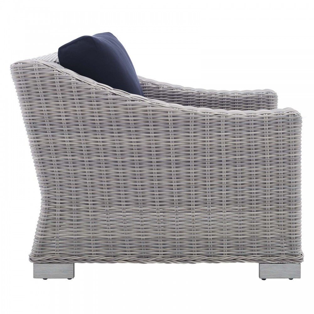 Conway Sunbrella Outdoor Patio Wicker Rattan 2-Piece Armchair and Ottoman Set, Light Gray Navy