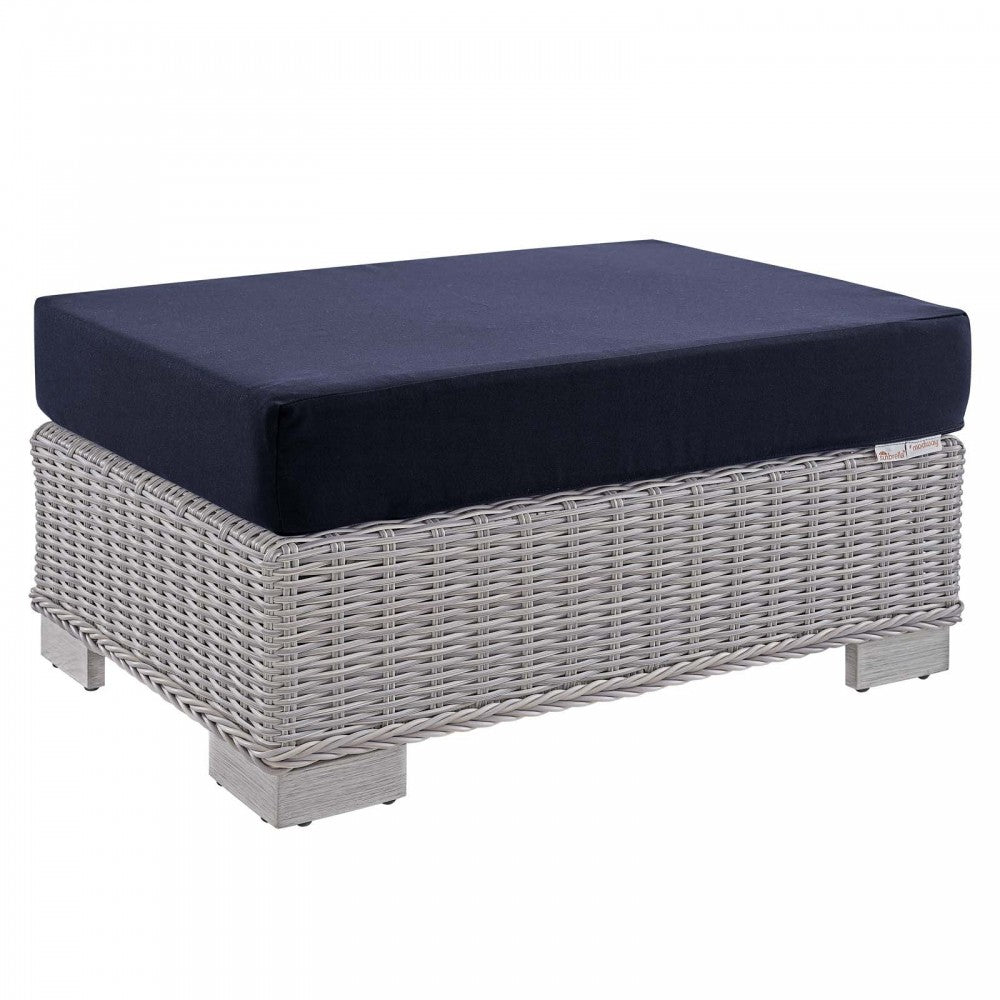 Conway Sunbrella Outdoor Patio Wicker Rattan 2-Piece Armchair and Ottoman Set, Light Gray Navy