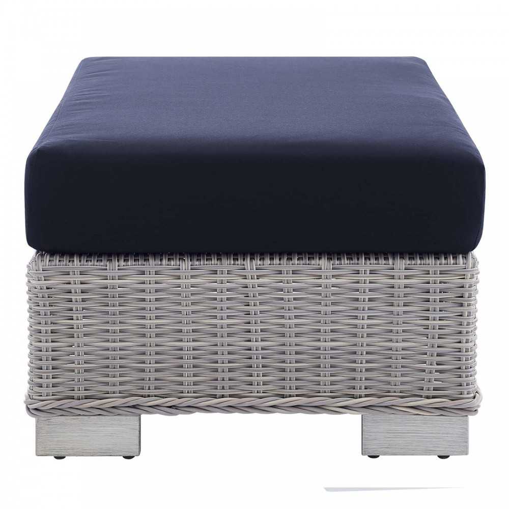Conway Sunbrella Outdoor Patio Wicker Rattan 2-Piece Armchair and Ottoman Set, Light Gray Navy