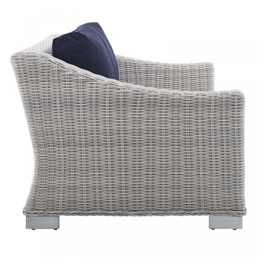 Conway Sunbrella Outdoor Patio Wicker Rattan 4-Piece Furniture Set, Light Gray Navy, EEI-4355-LGR-NAV