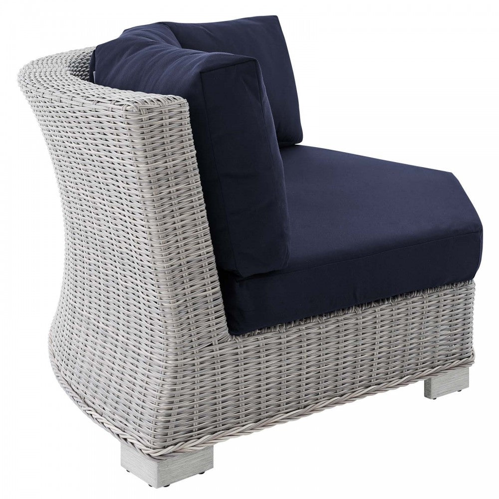 Conway Sunbrella Outdoor Patio Wicker Rattan 5-Piece Sectional Sofa Set, Light Gray Navy